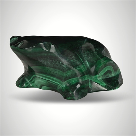 Hand-Carved Malachite Frog Figurine with Banded Green Patterning