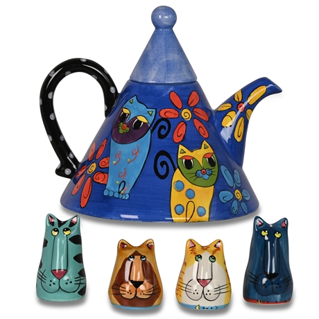 Whimsical Cat Teapot & Shakers