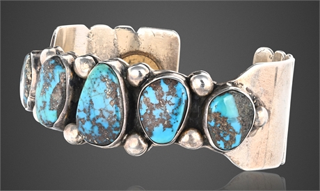 Navajo Sterling Cuff Bracelet w/ Bisbee Lavender Pit Turquoise, 5-Stone