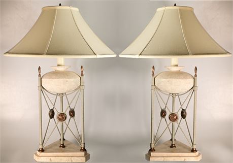 Pair of Iron and Travertine Lamps