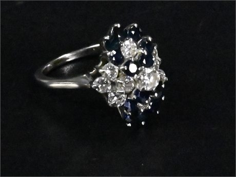 14K White Gold, Diamond, & Sapphire Ring