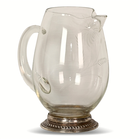 Etched Glass Pitcher with Sterling Silver