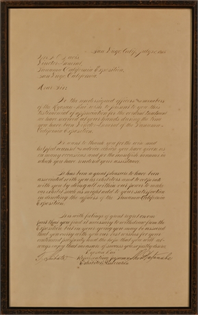1915 Kyosan Kai Original Letter Regarding Panama / California Exposition