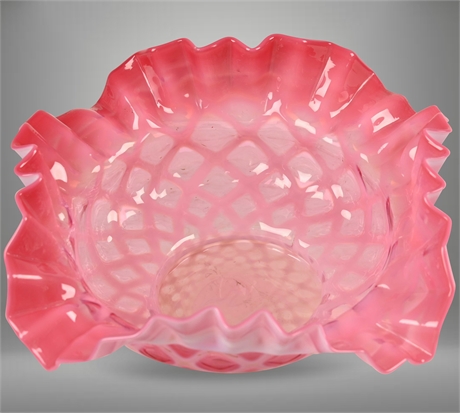 Vintage Fenton Cranberry Opalescent Diamond Bowl