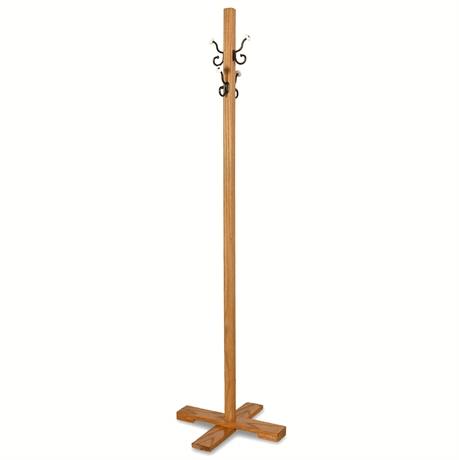 71" Oak Coat Stand Hall Tree