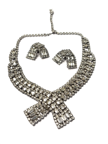 Weiss Rhinestone Necklace and Clip Earrings