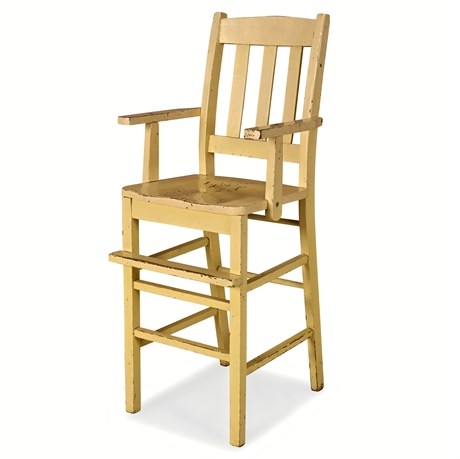 Vintage Yellow Wooden Child’s High Chair – Sturdy, Original Paint