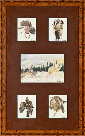 Earl J. Cacho Signed Native American & Wildlife Print Set – Framed 5-Piece