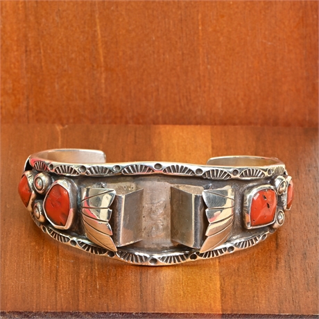 Sterling Silver & Coral Navajo Watch Cuff