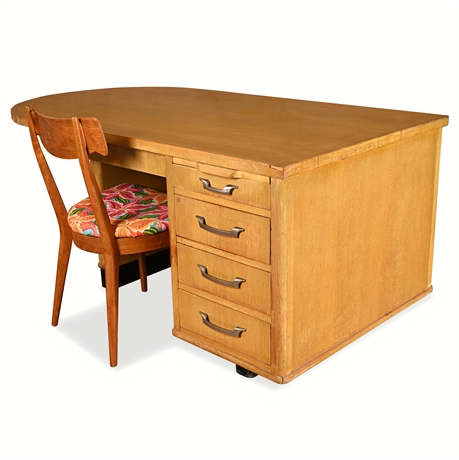 1950s Jackson Furniture Oak Executive Desk & Drexel Chair Set