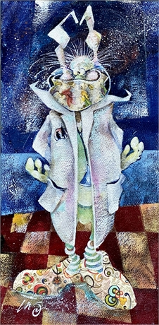 "Masked Rabbit", Painting, Mixed Media on Wrapped Canvas by Michael Copeland