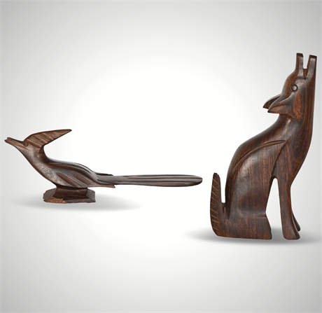 Ironwood Wolf & Roadrunner Sculptures