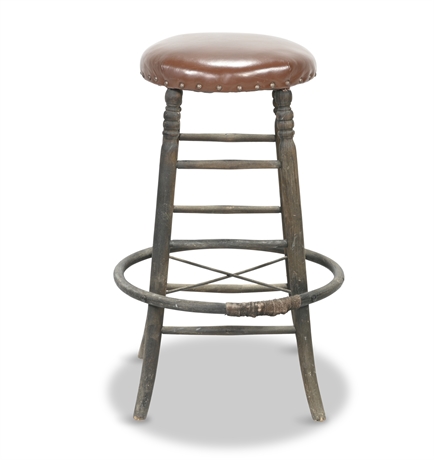 Rustic Bar Stool with Leather Seat