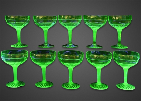 (10) Anchor Hocking Block Optic Uranium Glass Sherbets – 4.75"