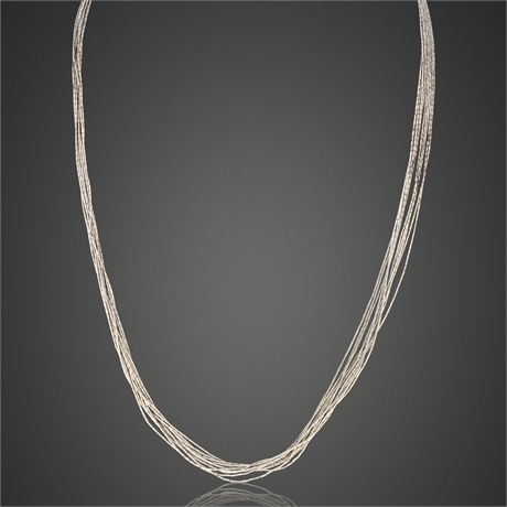 Navajo Sterling 10-Strand Liquid Silver Necklace 24”