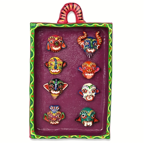 J. Ortega Mexican Folk Art Devil Mask Plaque, Hand Sculpted & Painted