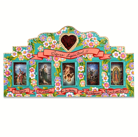 Seguro Espiritual Hand-Painted Tin Retablo, R. Pindter Taller, Mexico