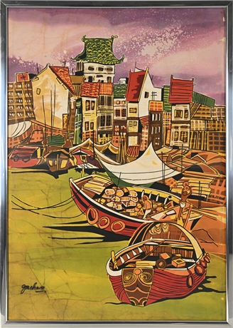 Vintage G.M. Choo Asian Harbor Batik Painting