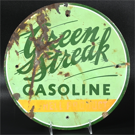 Green Streak Enamel Gasoline Sign