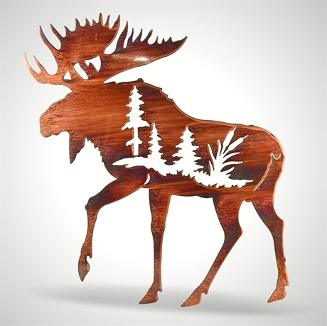 23" Steel Moose Wall Art – Cutout Forest Scene