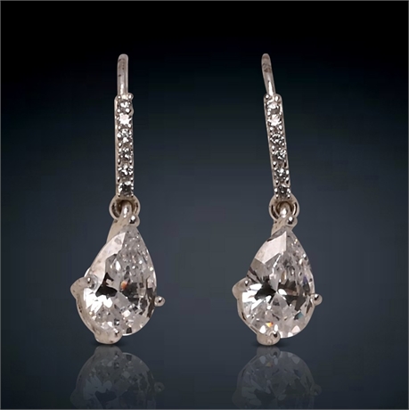 Pair Sterling Silver CZ Earrings