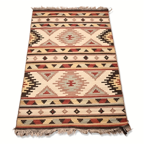 Handwoven Wool Dhurrie Rug — South Persian Kilim Design, India, c. 2000
