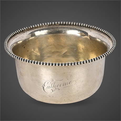 Sterling Silver Beaded Rim Bowl, Engraved “Catherine” – 98.8g