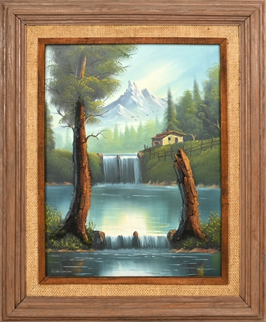 Vintage 'Happy Waterfall' Painting