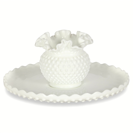 Vintage Fenton Hobnail Vase & Tray