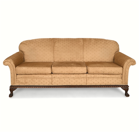 Antique Sofa w/ Ball & Claw Feet, Micro Suede Upholstery