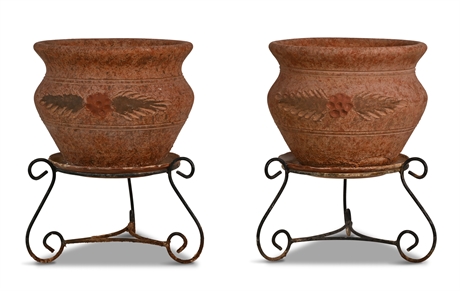 Pair Terracotta Planters with Iron Stands