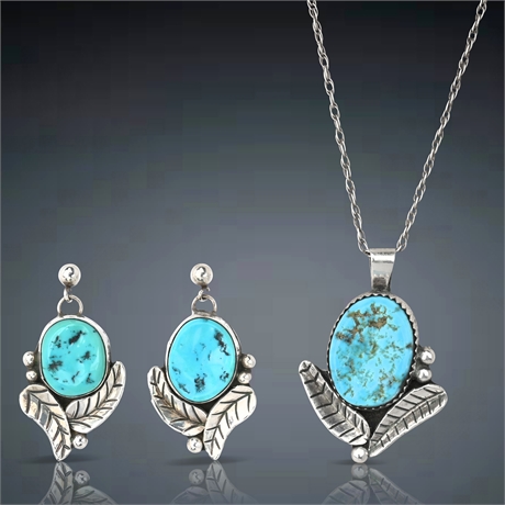 Sterling Silver Turquoise Necklace & Earring Set