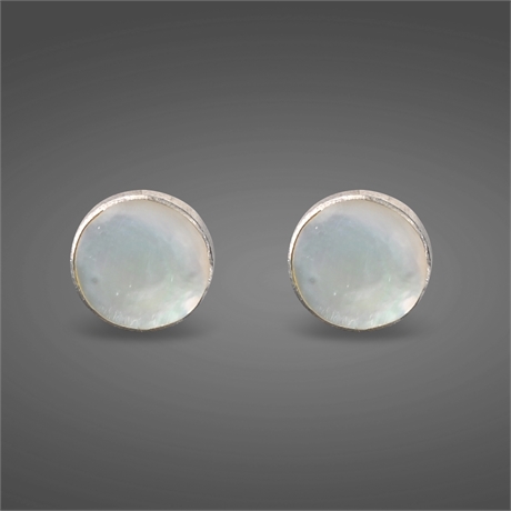 Sterling Mother of Pearl Button Earrings