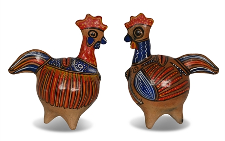 Pair Mexican Folk Art Rooster Banks