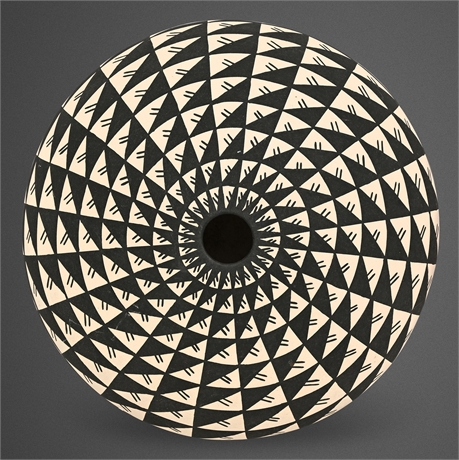 R. Lukee Acoma Pueblo Black & White Seed Jar, Fine-Line Eye-Dazzler Pattern, '92