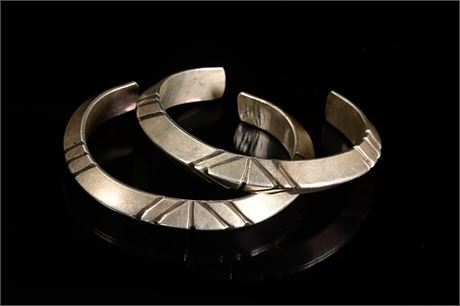 Pair Heavy Sterling Silver Navajo Cuffs