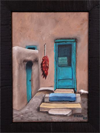 Small Acrylic Painting of Ristra and Door