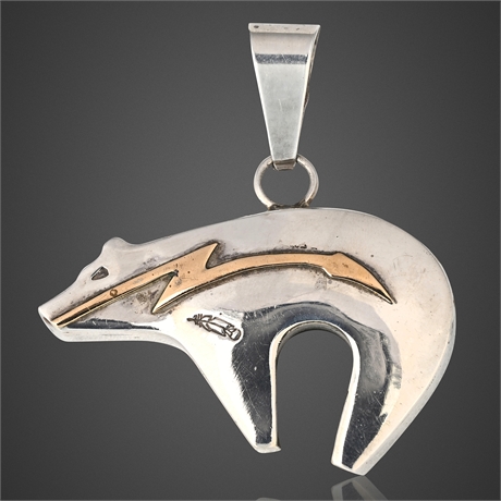 Alvin Tyler Begay Sterling & Brass Bear Pendant – Navajo Feather Hallmark, 10g