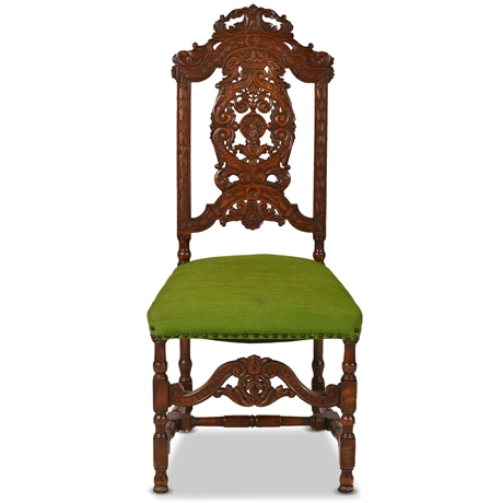 Antique Carved Oak Renaissance Style High-Back Side Chair