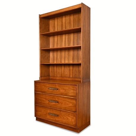 Heritage by Drexel Walnut Bookcase Hutch & 3-Drawer Base