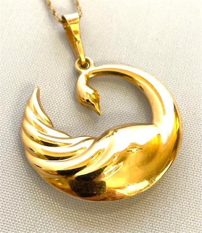 14K Gold Swan Pendant and Necklace