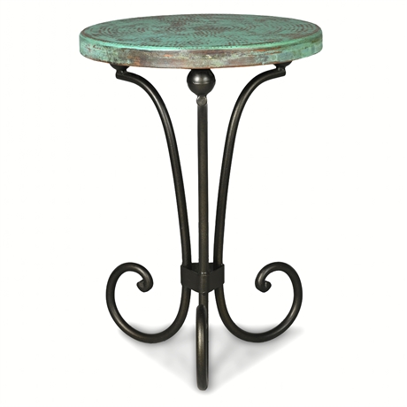 Artisan Crafted Hammered Copper & Wrought Iron Accent Table