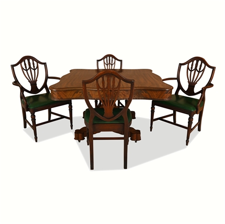 Federal-Style Flame Mahogany Dining Table & 8 Shield-Back Chairs, 2 Leaves