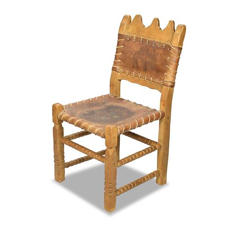 Vintage Rustic Leather and Wood Chair