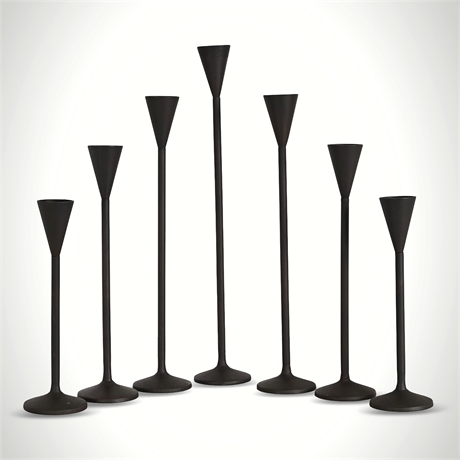 Graduated Iron Candlesticks Set of 7 Taper Holders 21" Modern