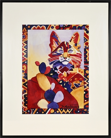 D. Madaras Signed Cat Print — Framed & Matted, Bold Southwest Colors