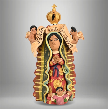 Josefina Aguilar “Virgen de Guadalupe” Folk Art Clay Sculpture, Oaxaca