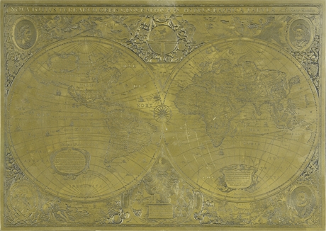 Old World Map Engraved in Brass
