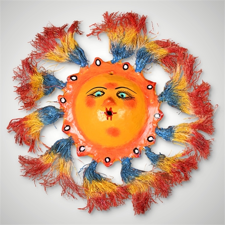 Mexican Hand-Painted Coconut Sun Mask – Colorful Folk Art Wall Décor