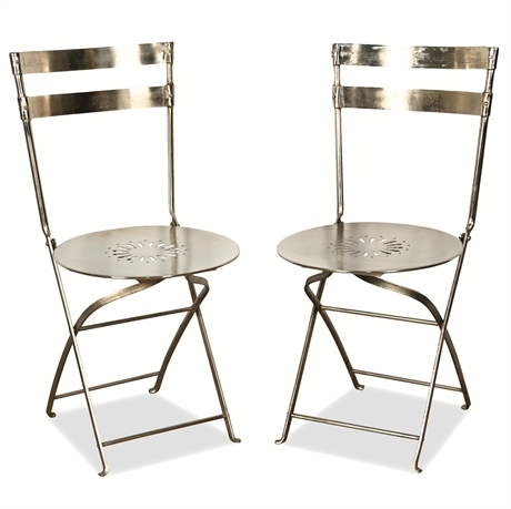 French-Style Polished Steel Folding Bistro Chairs